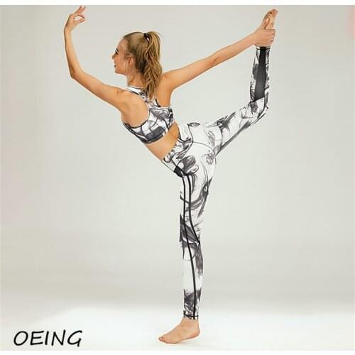 2021 Yoga Sport Clothes for Women Stretchy Tights Print 2 Piece Sets Fitness Workout Saemless Leggings Bra Set