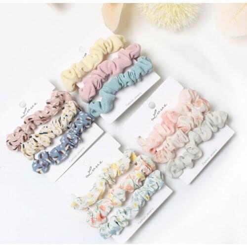 3 Pcs/set Woman Mini Scrunchies Sets Printing Hair Ties Girls Ponytail Holders Rubber Band Solid Hairband Hair Accessories Gift