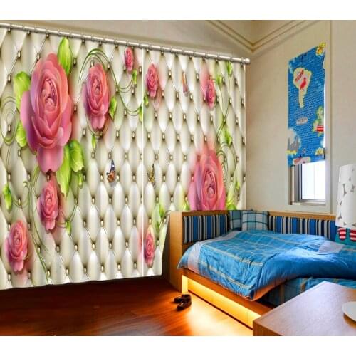 3D Curtain Luxury Blackout Window Curtain Living Room soft rose curtains Decoration curtains