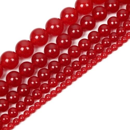 4-12mm Natural Stone Beads Round Smooth Red Chalcedony Stone Loose Beads For Jewelry Making DIY Charm Bracelet Necklace Handmade