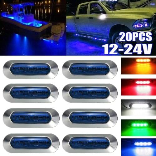 12V-24V 4 LED Side Marker Indicator Lights Lamp Waterproof Chrome Bezel Marker Light Tail Lamp for Auto Car Bus Truck Lorry