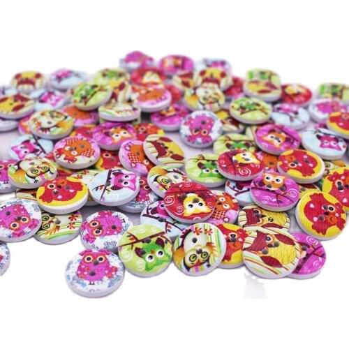 80Pcs Mixed 2 Holes Round Owl Painting Wooden Buttons Sewing Scrapbooking 15mm DIY 2015 New Sewing Accessories Button