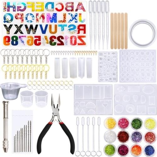 Promotion! 477 Pieces Silicone Resin Casting Molds Starter Kit , Alphabet Number Silicone Mold and Tools Set for Resin Jewelry