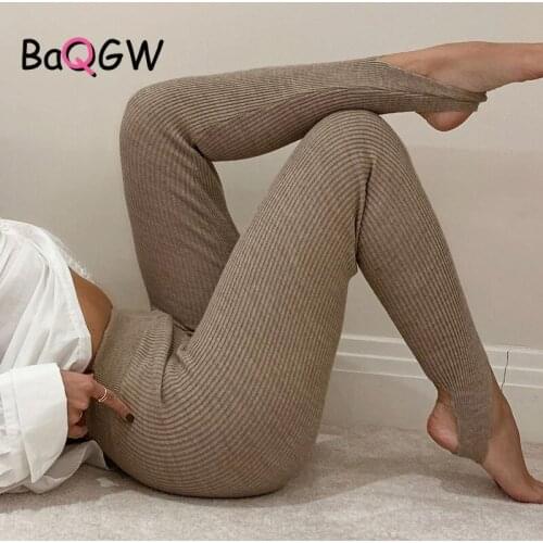 BaQGW Winter Leisure Women Sport High Waisted Skinny Rib Knit Pants Trample Feet Leggings Female Jeggings Streetwear Trousers