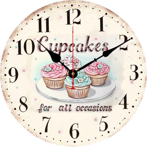 Silent Non Ticking Wall Clocks Cupcake Delicious Dessert Cake Food Wooden Wall Clocks Kitchen Living Room Dining Room Decoration