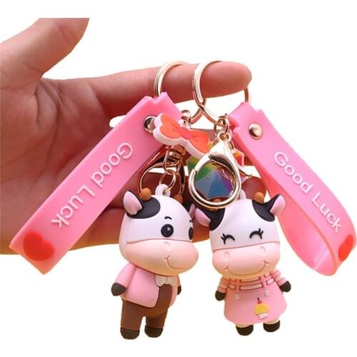 Lovely Cow Doll Keychain Cute Cartoon Dairy Lovers Car Keyring Girl Bag Pendant Accessories Key Chain Lovers Holiday Gifts Toys