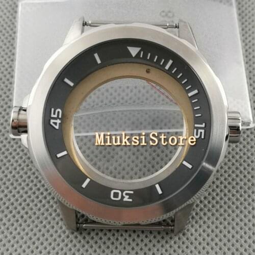 45mm silver stainless steel watch case Black chapter ring fit Miyota 8205 8215 821A Mingzhu DG2813 3804 Sea gull ST1612 movement