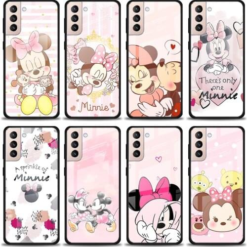 Pink Disney Minnie Tempered Glass Cover For Samsung Galaxy S21 Plus Ultra M21 M31 M51 A52 A72 Phone Case Coque