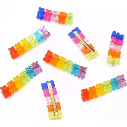 Cute Colorful Transparent Bear Hairpin Side Clip Girl Clip Side Clip Bangs Clip Candy-Colored Hair Accessories Headdress