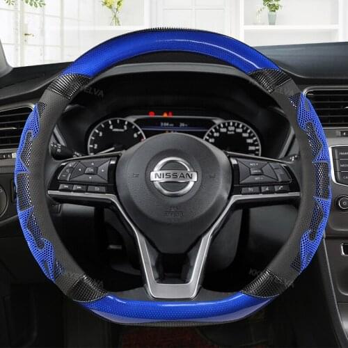 D Shape Car Steering Wheel Cover Carbon Fibe Leather For Nissan Rogue Sport Hybrid 2017 2019 2020 Qashqai 2019 2020 Braid Cover