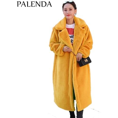 Faux rabbit fur long maxi coat