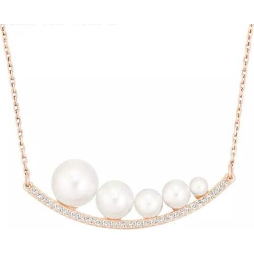 Elegant Crystal Pearl Necklace with High Quality Pea Smile Chain Pendant for Women Wedding Party Gift Jewelry