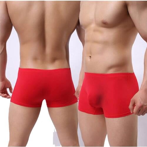 Fad Mens Underwear U Convex Design Low Waist Gay Club Sexy Panties Ice Silk See Through Traceless 6 Color Men Boxer Shorts