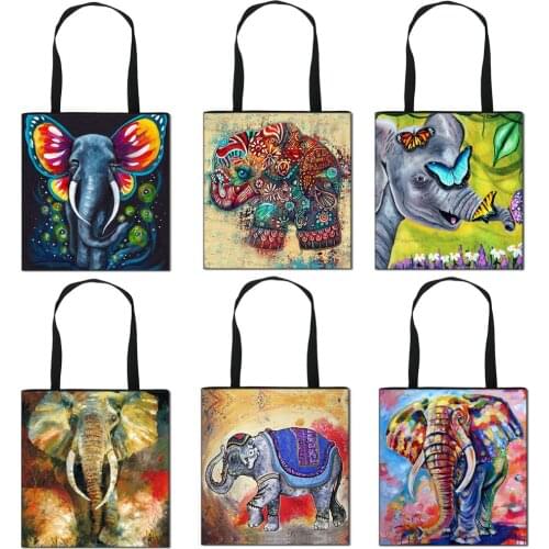 Colorful Painting Elephant Print Handbag Women Casual Totes Bag Girls Shoulder Bags Ladies Large Capacity Storage Shopping Bags