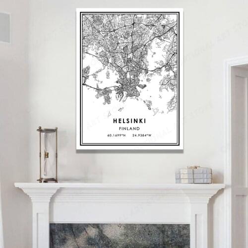 HELSINKI Home Canvas Wall Art Prints Map Picture Painting Giclee Artwork Modern Gallery Home Decor for Bedroom Living Room