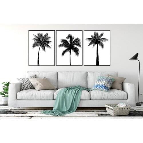 No Frame Canvas Poster Noridc Nature Scenery Black and White Coconut Tree Painting Wall Art Pictures for Living Room Home Decor