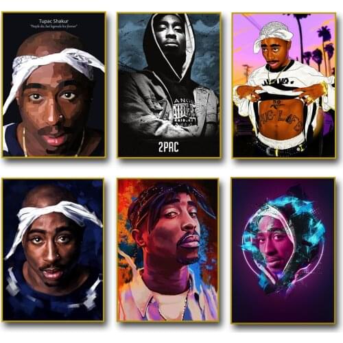 Hip Hop Singer Tupac Shakur Oil Painting on Canvas Portrait Posters Prints Wall Pictures for Living Room Home Wall Cuadros Decor
