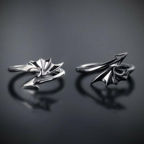 Punk Gothic Men And Women Couple Ring Angel Wing Open Ring Fashion Little Devil Dragon Halloween Party Jewelry Gift