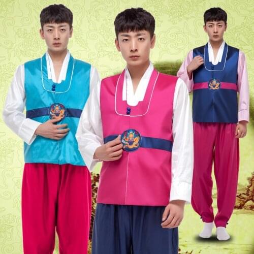 Men Hanbok 3pcs Male Korea Tradition Costume Hanfu Korea Folk Dance Costumes Party Cosplay Costume Stage Performance Clothing