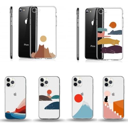 Creative cat mountain Phone Case Transparent for Clear iPhone 11 12 8 7 6 6S Plus X 5S SE 2020 XR mini pro XS MAX