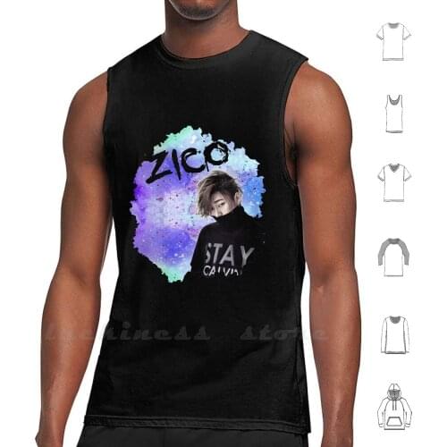 Zico Tank tops vest 100% Cotton K Pop Zico Block B Watercolor Korean Hip Hop Woo Ji Ho Colorful Music Photoshop Collage