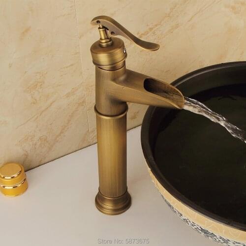 Shower room basin brass faucet shower room vanity top basin waterfall faucet tall single hole bronze hot and cold mixing faucet