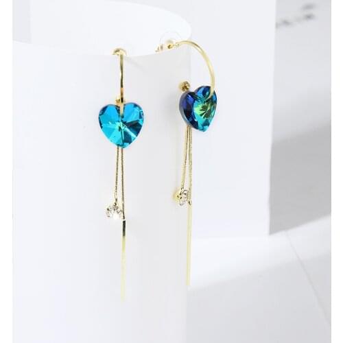Sweet Girl Earrings Fashion New Style Temperament Wild Simple Blue Crystal Love Long Tassel Earrings Womens Wholesale Orecchini