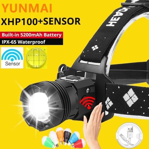 9000lumens XHP100 Powerful Led Headlight 5200mAh XHP99 Sensor Headlamp Rechargeable Induction Head Lamp Flashlight for Fishing
