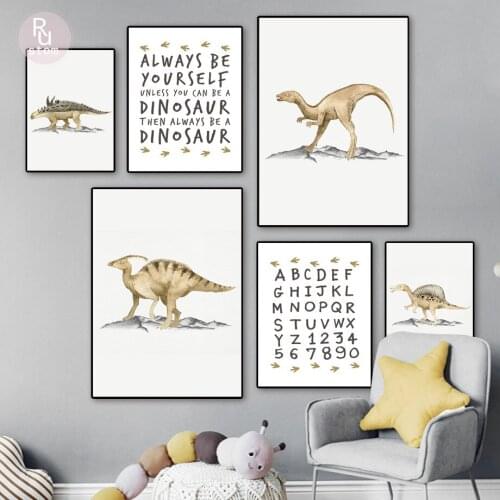 Cartoon Animals Dinosaur Wall Art Canvas Painting Number Alphabet Nordic Posters And Prints Wall Pictures For Kids Room Decor