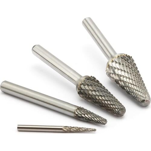 Noreturn 1pcs Rotary file Tungsten Steel Hard Rotary File Double groove L-shaped taper dome file Size3-16mm