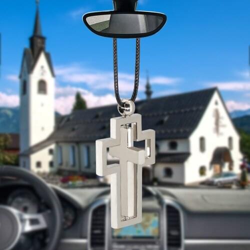 New Fashion Cars Accessories Double rotating Jesus Cross Rearview Mirror Decoration Ornaments Automobiles Interior Car Pendant