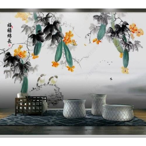 Papel de parede Chinese style loofah flower and bird landscape 3d wallpaper,living room tv wall bedroom wall papers home decor