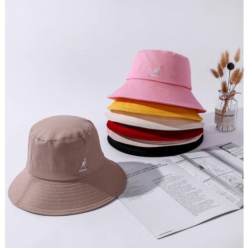 New Casual Noctilucent Kangaroo Bucket Hat For Women Cotton Sun Hat Shade Flat Top Female Fashion Solid Color Black Caps