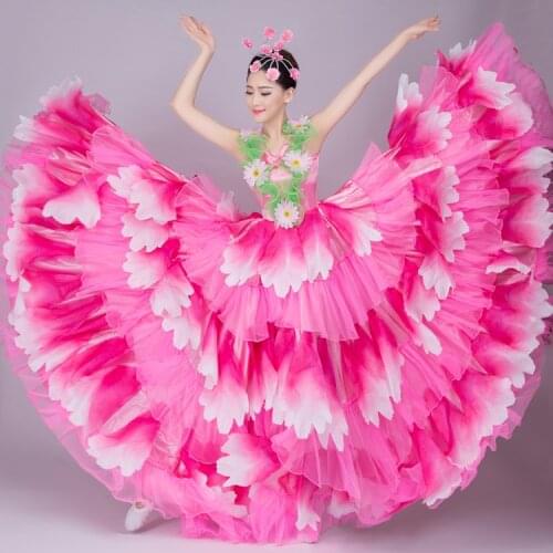 Freeship flower petals spanish carnival dance dress/stage performance dress/belle/sudio/ballroom