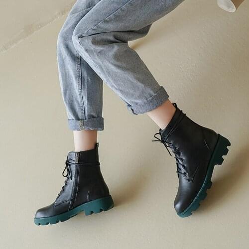 QZYERAI New winter Genuine leather Women boots ankle Motorcycle boots outdoor Female boots cowhide warm Women shoes