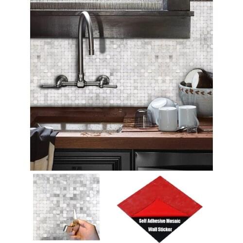 Self Adhesive Tiles Tegel Stick Tile for Kitchen Wall Decor Aluminum Surface Metal Tile Silver Square Plaid