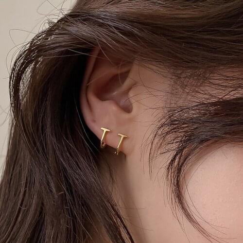TARCLIY Trendy Exquisite Metal Ear Buckle T-Shaped Small Earring Geometric U-Shaped Hoop Earring Temperament Women Girl Jewelry