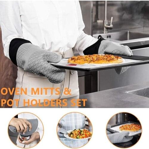 Silicone Oven Mitts Slip Resistant Includes Mini Oven Mitts and Hot Pads Perfect for Kitchen Baking Cooking