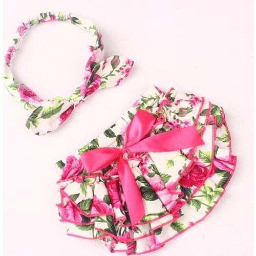 Baby Girl Bloomer with Headband Set Floral Bow Tutu Ruffled Panties Infant Shorts Culottes baby Newborn Photo Props Culottes
