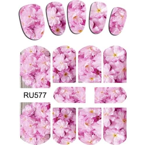 UPRETTEGO NAIL ART NAIL WATER STICKER DECAL FULL COVER FLOWER ROSE BUD PINK PURPLE PETALS RU577-582