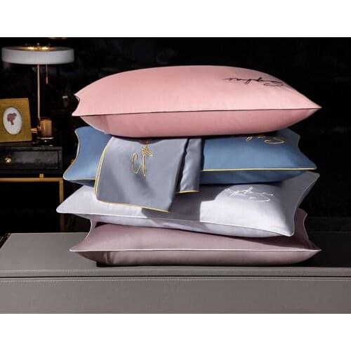 High-end premium Egyptian cotton pillowcases 2pcs 48x74cm Size PillowCase embroidery Solid Color Rectangle Soft Pillow Covers