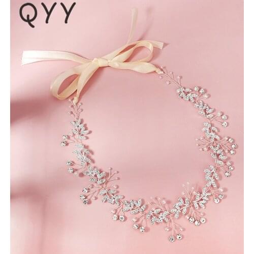 QYY Handmade Flower Rhinestone Headbands for Women Bridal Wedding Hair Accessories Bride Headpiece Party Hair Jewelry Gift