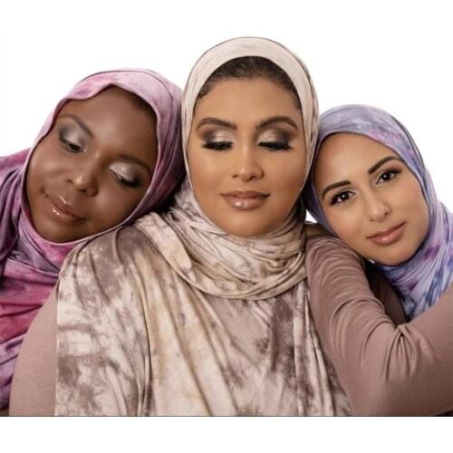 Tie-dyed Fabrics Womens Hijab Scarf Jersey Muslim Headscarf Long Wrap Head Scarves Islamic Turban Hijab Foulard Femme Musulman