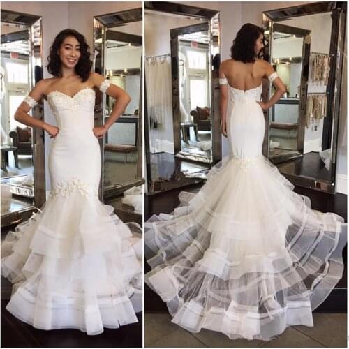 Sexy Plus Size Mermaid Lace Wedding Dresses Cascading Ruffles Country Arabic Bridal Gown Vestido De Novia
