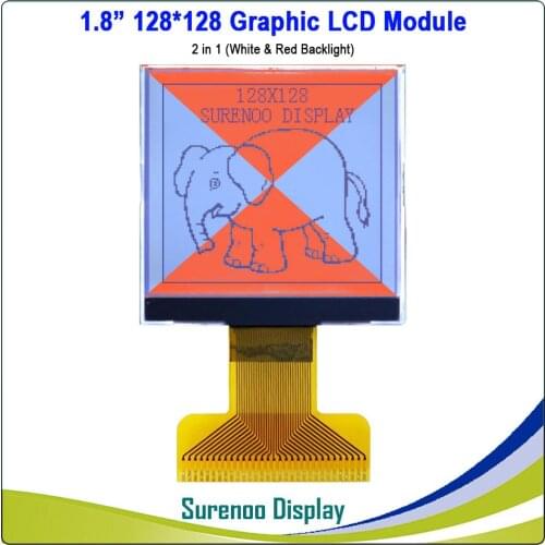 1.8" 128128 128*128 FSTN Positive Graphic ST7571 Parallel Serial COG Matrix LCD Module Display Screen w/ White & Red Backlight