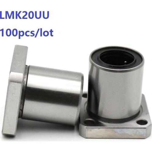 100pcs/lot LMK20UU LMK20 Square Flange Linear Bushing linear Bearing flange linear ball bearing for linear shaft CNC 3D printer