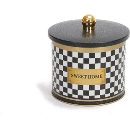 3 pcs Checkerboard Embossed Round Multi-Purpose Metal Supplies Storage Container 2.1 Lt-Black White