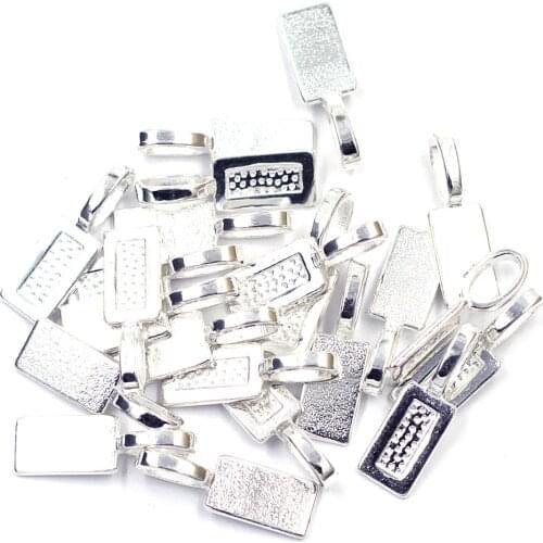 50Pcs Silver Plated Tag Glue on Bail Pendants Base Earrings Fashion Jewelry Findings 21x7mm