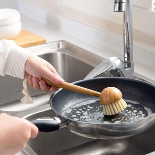 Long Handle Bamboo Pot Dish Bowl Brush Cooking Washing Cleaning Brush Cleaning Tool Kitchen Pot Hanging Brush Cleaning Tool