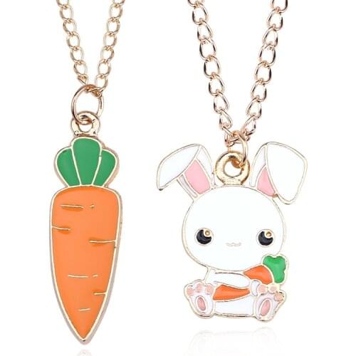 DIY Cute Animal Pendant Cartoon Little White Rabbit Hold Carrot Choker Gold Chain Necklaces&Pendants Valentine Gift DropShipping